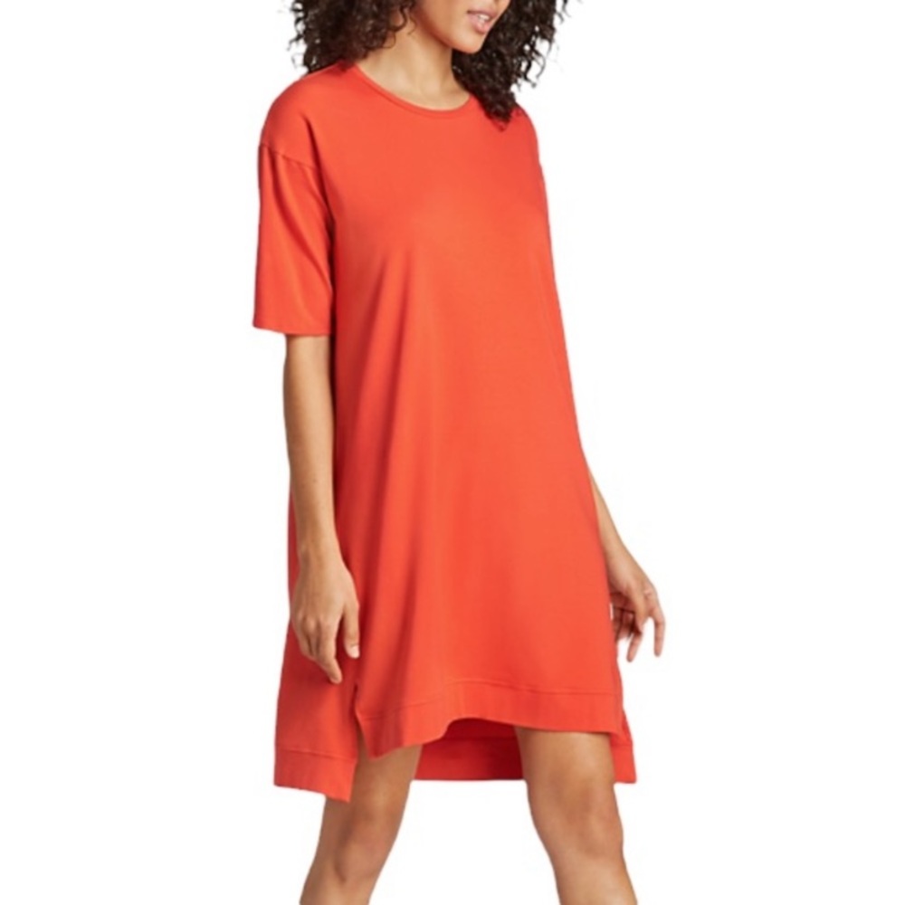 EILEEN FISHER Organic Cotton Jersey A-line MIDI Shift Dress Size Medium Hot Red
